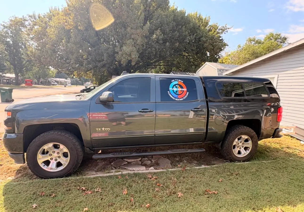 Full Send Plumbing Heating Cooling company truck in Perkins OK