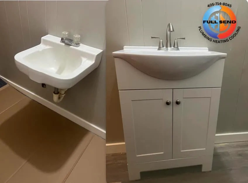 Before and after sink vanity replacement in Perkins Oklahoma