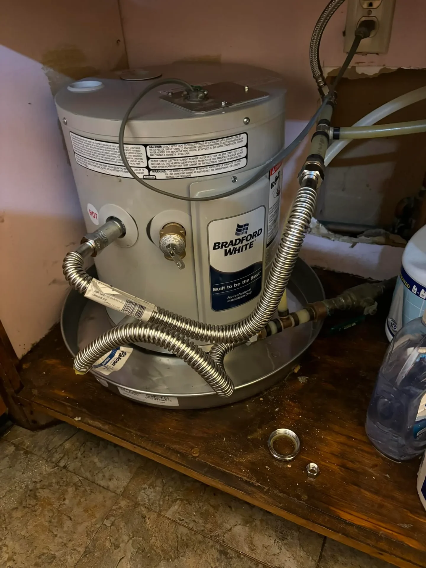 Bradford White water heater installed under sink