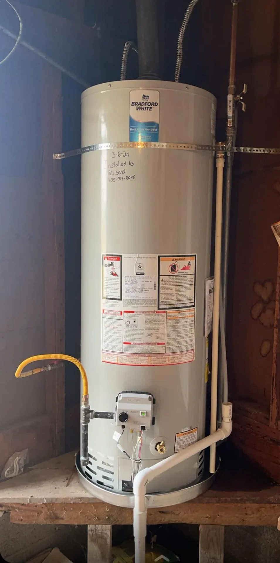 Newly installed Bradford White water heater